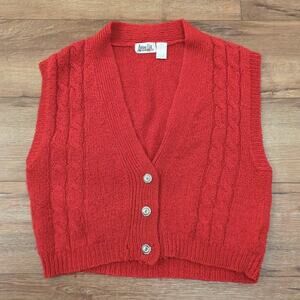 VTG Ashley Hill Women's Medium Cardigan Sweater Vest Sleeveless Knit Grandma Red